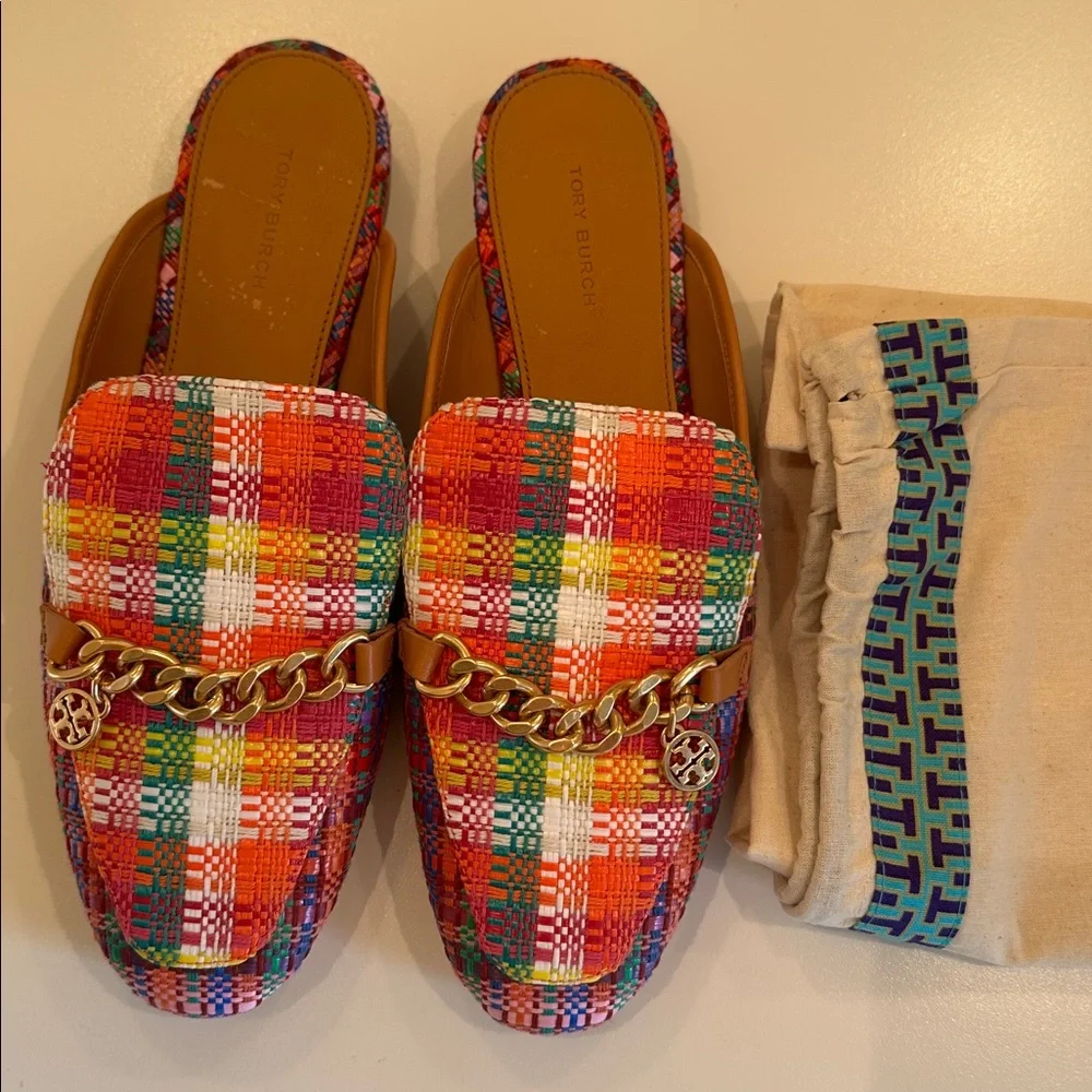 New Tory Burch Mini Benton Loafer Slide With Gold Chain. Size 8M.